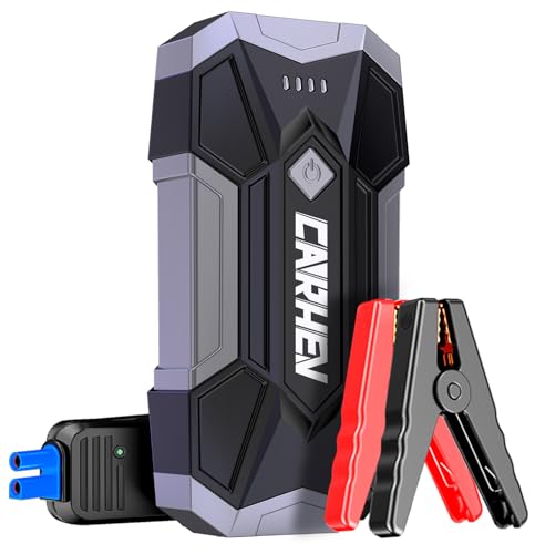 CARHEV Arrancador de carro 4500A, iniciador de bateria de carro portátil (até 8,0 l de gás ou 8,0 l de gasóleo), 12 V Car Jump Starter com lanterna LED e pinças bateria carros