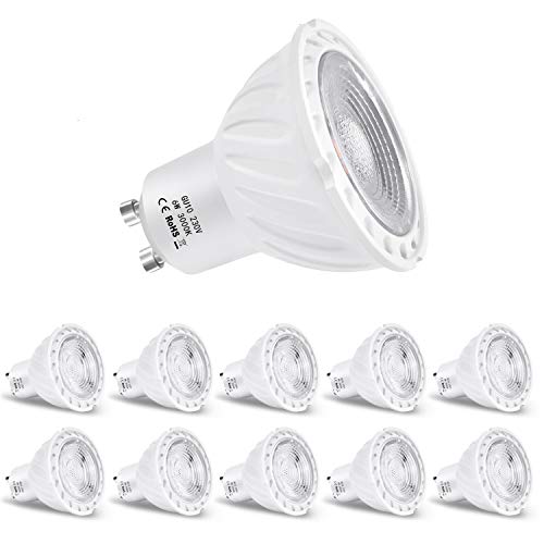 ZIKEY 6W GU10 Lâmpada LED, luz branca quente 3000 K, equivalente a 60 W lâmpadas halogénicas, 600 lm, não regulável - embalagem de 10