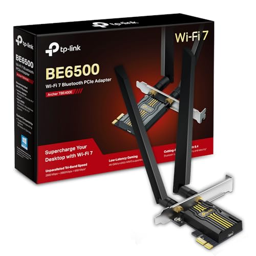 TP-Link Archer TBE400E PCIe Cartão WiFi BE6500 Mbps WiFi 7, cartão Bluetooth 5.4, WPA3, MU-MIMO, OFDMA, cartão WiFi PC fixo, compatível com Windows 11