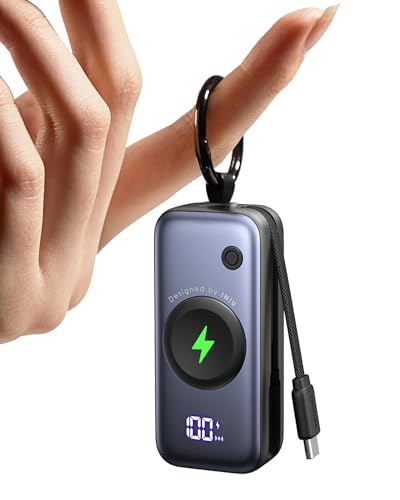 INIU Power Bank, 5000 mAh 20 W PD bateria externa de carregamento rápido, com cabo USB C incorporado, Powerbank para Apple Watch, acessório de viagem, carregador portátil para iPhone 16 15, Samsung