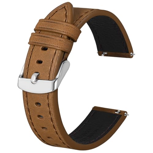 BISONSTRAP Correias de relógio de couro, correia de substituição de libertação rápida para homens e mulheres, 18 mm 19 mm 20 mm 21 mm 22 mm