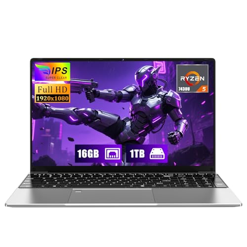 FUNYET 15,6 polegadas portátil Gaming Laptop, Win11pro Notebook, processador R5-7430U, 16 RAM 1TB SSD, FHD 1920 * 1080 Computador portátil, teclado retroiluminado, BT5.0, desbloqueio por impressão
