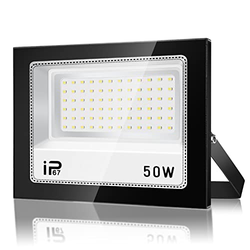 Foco LED para exterior, 50 W, 5000 LM 7000 K, projetor LED para exterior, IP67 impermeável 72 LEDs super brilhante, branco frio, luz de segurança, luzes LED exteriores para jardim, garagem, terraço,