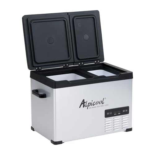 Alpicool CHS45 32L Geladeiras de viagem portátil frigorífico congelador de carro 12/24 V CC elétrico frigoríficos para carro para campismo, viagens, piquenique, duplo controlo de temperatura