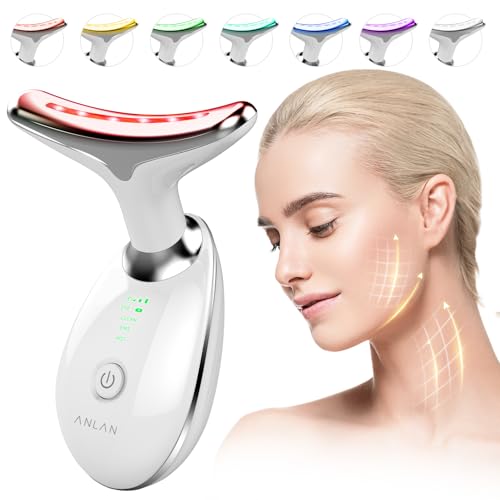 ANLAN Massajador facial afirmante, massajador rosto pescoço elétrico para reduzir microcorrentes Lifting anti-rugas, EMS GUA SHA dispositivos com 7 cores luz terapia