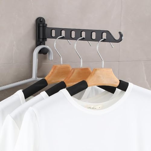 TIANLIN Cabide dobrável de 6 orifícios, estendal dobrável montado na parede, ventilador de roupa para casa de banho, varanda, quarto (economia de espaço, estável)