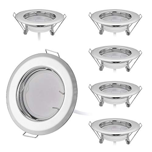 HCFEI 6 x Foco recarregável LED teto 55 mm, 230 V 3 W, ajustável, branco quente 3000 K, 320 Lm, cromado, luz de teto LED para casa, escritório, iluminação comercial