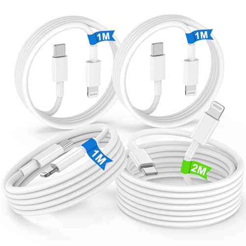 4Pack cabo USB C para Lightning 1 M+2 M, [certificado Apple MFi] cabo de carregamento para iPhone, cabo tipo C para Lightning Apple original para iPhone 14 13 12 11 Pro Max Mini XR XS SE X 8,iPad