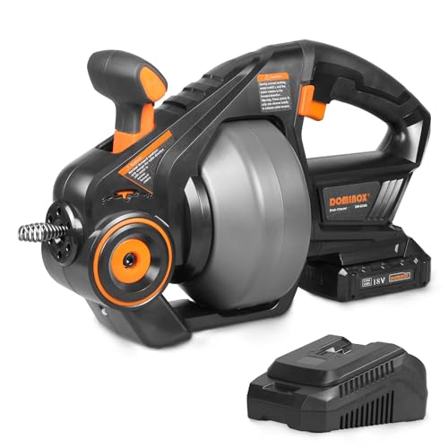 DOMINOX Espiral de limpeza de tubos com bateria de 18 V, 7,6 m, desentupidor elétrico em espiral, limpador de tubos em espiral para desbloquear sanitas, casas de banho, lavatórios (inclui pilhas)