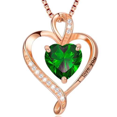 LAVUMO Colares mulher pingente coração gravado I Love You colar prata de lei 925 infinito com pedras de nascimento presente para mulher namorada esposa mãe aniversário aniversário natal