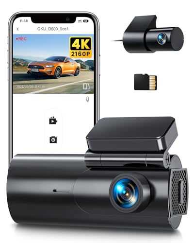 GKU Dashcam Câmara carro 4 K/2,5 K, 5 GHz WiFi Dash CAM carro com cartão SD de 64 GB, câmara gravador de carro, 170° grande angular, visão noturna, WDR, sensor G, monitor de estacionamento 24H,