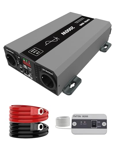 DATOUBOSS Inversor 24 v 220 v/230 v onda pura 2000 w, transformador 24 v a 220 v camião com tomada de AC e porta USB 3A para casa, RV, camião, inversor de energia solar fora da rede (SAK-24 v220 v220