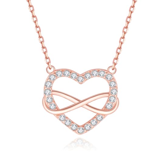 Jrêveinfini Colar de coração infinito em prata de lei 925 - elegância e simbolismo para mulheres e meninas, presente de aniversário mulher menina mãe com caixa de presente, ajustável 40 + 5 cm