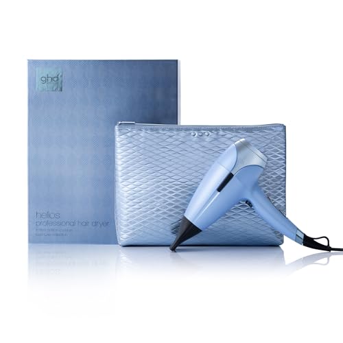 ghd Helios Iced Luxe Collection - Secador de cabelo profissional com necessaire de presente, tecnologia aeroprecis, edição limitada 2024, cor azul gelado