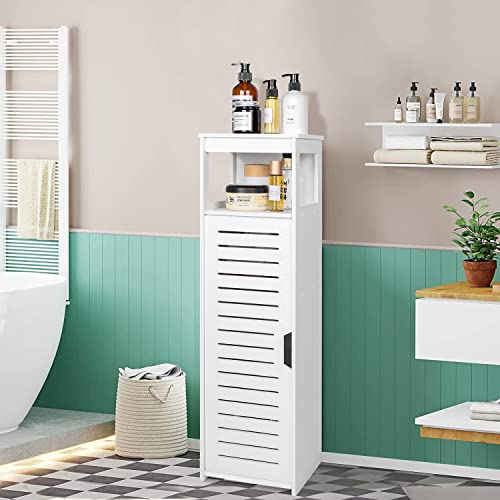 VOGGV Armário de casa de banho independente para casa de banho, estante de 1 porta e estante, para casa, cozinha, sala de estar e corredor, 22 x 20 x 75 cm, cor branca