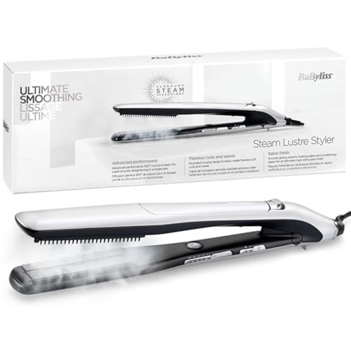 BaByliss Ferro Steam Lustre ST595E - Ferro de cabelo profissional, ferro a vapor, iónica, 5 configurações de 170 °C a 210 °C, placas cerâmicas largas de 36 mm