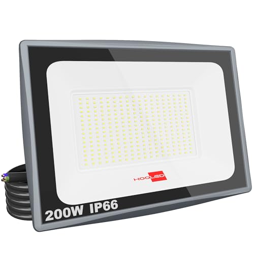 Focos LED para exteriores, 20000 ml, 6500 K, feixe de 120°, holofote projetor LED IP65 impermeáveis, branco frio floodlight, iluminação exterior para teto, jardim, pátio, porta, garagem (200 W-1