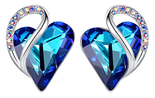 Leafael Birthstone Coração brincos de mulher | Birthstone brincos com coração e cristais corativos | Livre de alergias brincos modernos com caixa de presente incluída