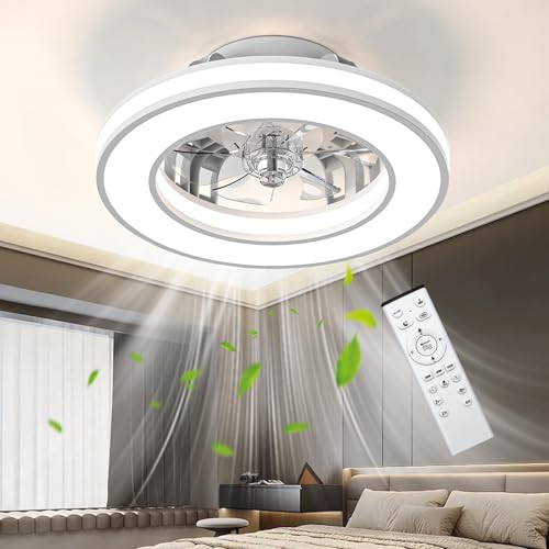 Ventoinha de teto com luz de 40,5 cm, ventiladores de teto de 20 W silenciosos, regulável 3000 K-4000K-6500K, 6 velocidades de vento com controlo remoto, temporizador, memória de luz, ventilador