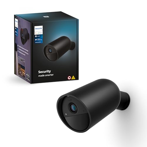 Philips Hue Secure Câmara de vídeo vigilância inteligente para exteriores ou interiores, sem fios, Full HD vídeo, fácil de instalar, controlo de vigilância e luz com apenas uma aplicação, preto