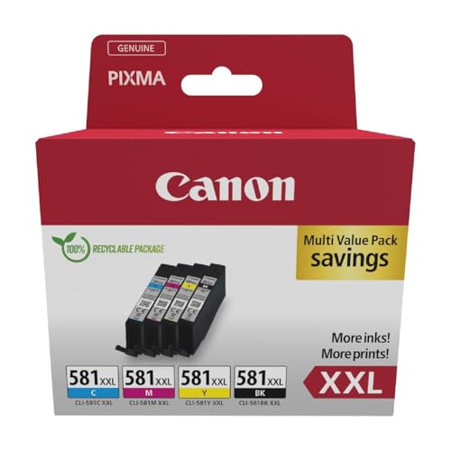 Canon Tinta - CLI-581, conjunto de 4 cartuchos XXL de alto desempenho, originais, (x 1 XXL preto, x 1 ciano, x 1 magenta, x 1 amarelo)