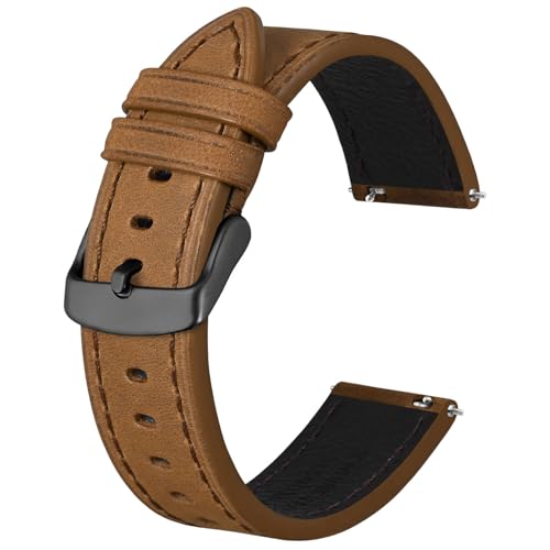 BISONSTRAP Correias de relógio de couro, correia de substituição de libertação rápida para homens e mulheres, 18 mm 19 mm 20 mm 21 mm 22 mm