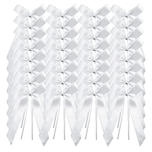XiXiRan - Laço para carro, casamento, cor branca, 100 unidades para decoração de carro, casamento, cor branca acetinado para carro, decoração, laço de casamento, fita de carro, para casamento, para