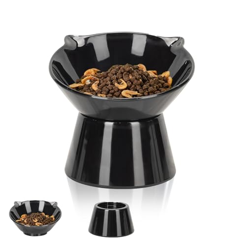 Alimentador de gato elevado, tigela de gato para comida elevada para gatos com inclinação de 15° com suporte, tigelas para cães e gatos, anti-vômitos, preto