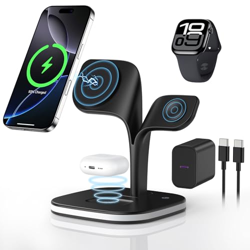 3 em 1 carregador sem fios para iPhone para MagSafe dobrável base estação de carregamento rápido para iPhone 16 15 14 13 12 séries, para Apple Watch 10 9 8 7 6 5 4 3 2 SE Ultra 2, para Apple Watch