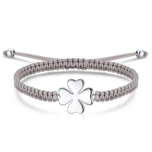 Jrêveinfini Trevo 4 folhas pulseira mulher menina prata de lei 925, amizade pulseira menina, pulseira trançada corda antialérgica sorte muleto, presentes originais para mulher aniversários