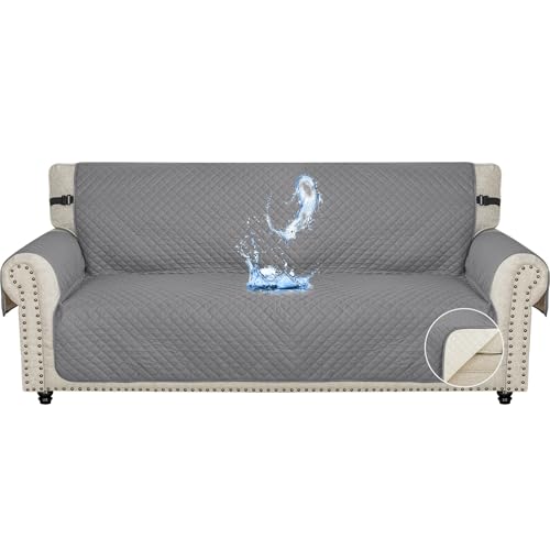 Ystyle Capa de cobertura para sofá de 3 lugares, impermeável capas para sofá, verão, protetor sofá para gatos riscos e cães de estimação, capas para sofá antiderrapante, antimanchas, lavável, cinzento