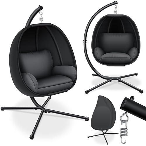 KESSER® Cadeira suspensa de luxo com moldura almofada de assento suave, almofada lateral, almofada de assento e encosto cesta, pendente para interior e exterior, cesta de pendurar de jardim, peso
