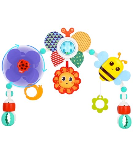 TIDEVAN Arco de conjunto para carrinho de bebé arco de conjunto para berço bebé brinquedo para carrinho de bebé com chocalho de animais, brinquedos sensoriais com clipes ajustáveis para bebés e