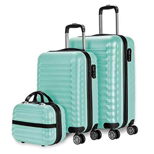 NUMADA Conjunto de malas rígidas 3/4 peças, mala de cabine 53 cm, média 63 cm, grande 75 cm e necessitar. Resistentes, leves e seguros, 3. Verde menta, 3 unidades, Conjunto de malas de viagem ABS Eco