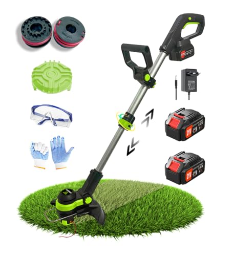 Wrneaoch Deburador bateria 21 V máquina de cortar relvas elétrica retrátil com 11 000 RPM e motor de 750 W, com 2 baterias de 4,0 Ah (secção A roçadeira bateria)