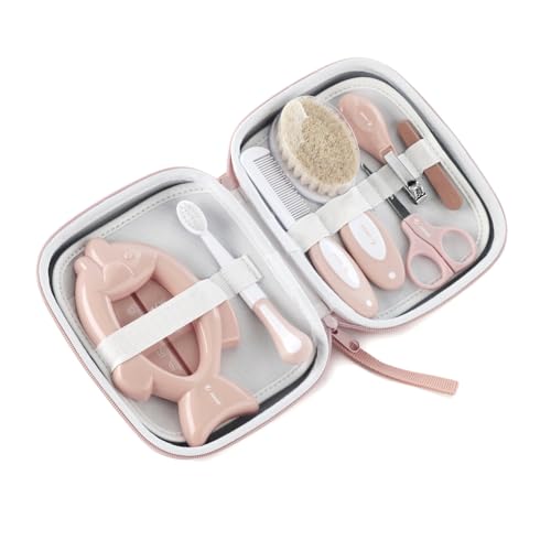 Jané Conjunto de higiene com Neceser, pente, escova de cerdas naturais, tesouras, cortainhas, limas, escova dentária e termómetro, rosa