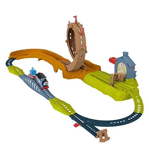 Thomas & Friends Fisher, Price, o comboio Thomas Super Loop lança e desflecha, pista de quase 5 metros de comprimento com comboio motorizado, brinquedo para crianças de 3+ anos,