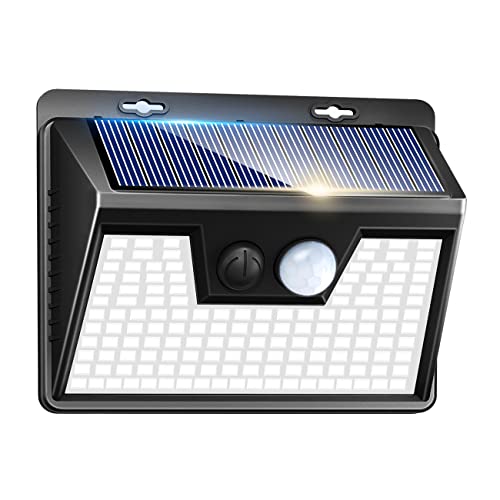 kolpop Luz solar exterior potente, [1 pacote / 3 modos] focos led solares exteriores 140 LED, luz solar exterior com sensor de movimento impermeável IP65 foco solar exterior para terraço garagem pátio