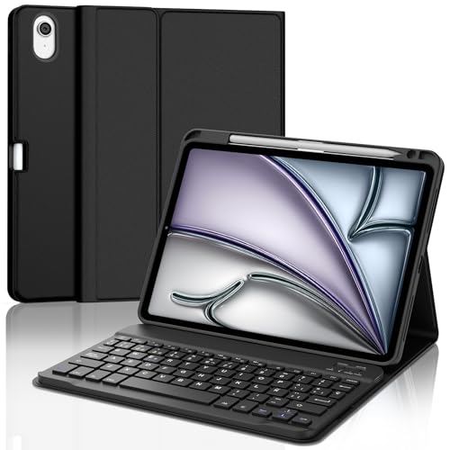 SENGBIRCH Teclado para iPad Air 11 M2,2024/M3,2025, Bluetooth magnético removível, espanhol Ñ capa teclado para iPad Air M2 2024/M3 2025 11 polegadas, preto