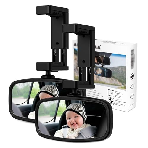 Espelho de carro para bebé, rotação de 360° espelho retrovisor bebé carro, espelho de vidro, instalação simples, espelho para carro para segurança dos assentos traseiros (2 preto)