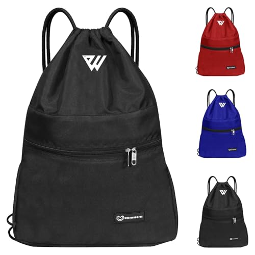 WESTWOOD FOX WFX Mochila com cordão impermeável para ginásio, para mulheres e homens, bolsa de polietileno com bolso exterior, fecho de correr, escola, praia, férias