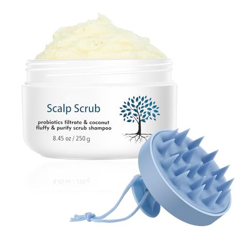 Esfoliação de couro cabeludo, tratamento anti-caspa com, tratamento para a coceira de couro cabeludo, esfoliante de empilhar, champô anti-caspa que inclui massajador para o couro cabeludo