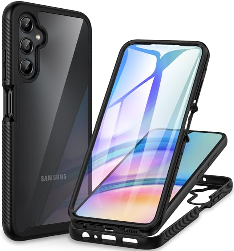 CENHUFO Capa para Samsung A05S, capa anti-impactos de 360 graus com protetor de ecrã integrado, dupla face robusta Bumper Case transparente anti-amarelo capa capa para Samsung Galaxy A05S - preto