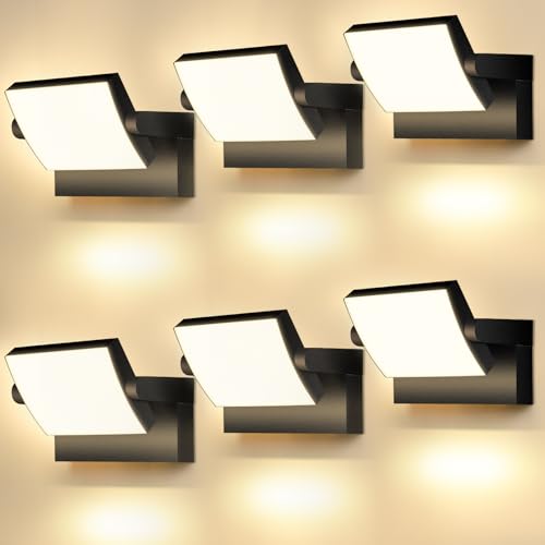 GXXG 6 peças 40 W apliques parede exterior rotação holofote LED exterior branco caldo 3000 K, apliques parede interior 4000 LM, lâmpada LED de parede IP65 impermeável, iluminação LED para garagem,