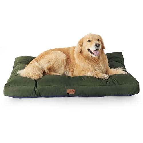 Bedsure Cama cão impermeável extra grande - 111 x 89 x 10 cm, colchão cão lavável, almofada cão anti-pêlo e suave, verde escuro, XL