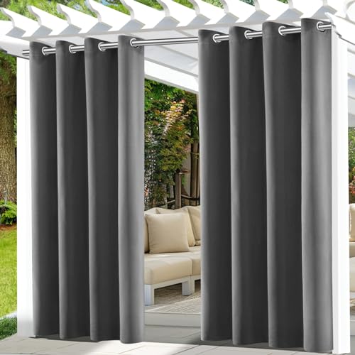 UFYTT Cortinas de exterior impermeável, 2 peças, cortinas com terraço exterior com furos, cortina exterior opacas, adequada para varandas, pérgolas, 132 x 215 cm, cinzento