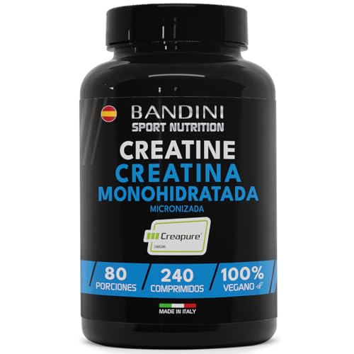 Bandini® Creatine CREAPURE® Monohidrato 240 comprimidos - suplemento para treino, desporto, ginásio e pré-treino, 100% vegano, base de creatina monohidrato para ATP e recuperação