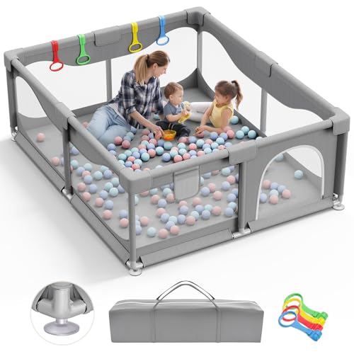 Parque infantil bebé com base antiderrapante 200 x 180 cm, versão melhorada 2025, parque de bebé centro de atividades interior, fácil de montar e limpar - sem tapete, parque de bebé para atividades