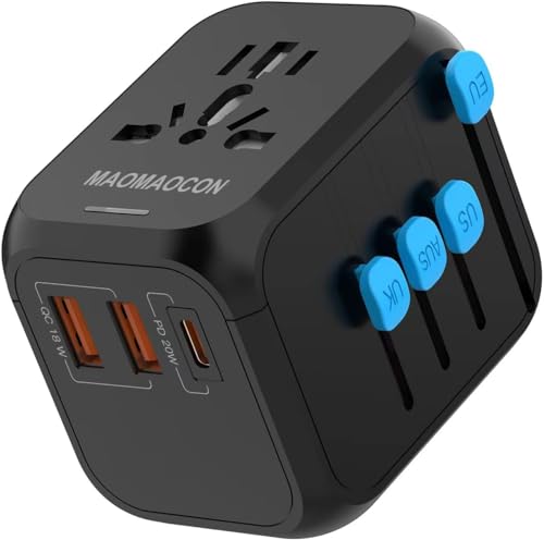 MAOMAOCON Reiseadaptador adaptador universal de viagem com PD20 W, 2 USB, 1 USB C e 1 CA, adaptador de tomada, adaptador universal para a Alemanha, Estados Unidos, Inglaterra, Tailândia, Itália