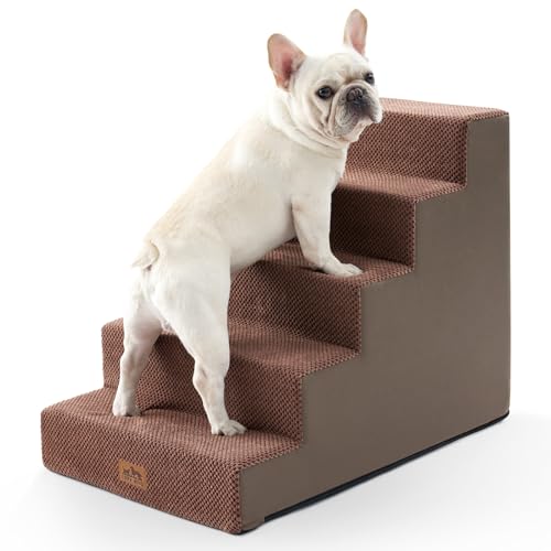 COZY KISS Escada para cães pequenos, 50 cm de largura, escada para animais de estimação para cama sofá com capa lavável, 60 cm de altura escada para gatos de espuma de alta densidade (castanho, 75 x